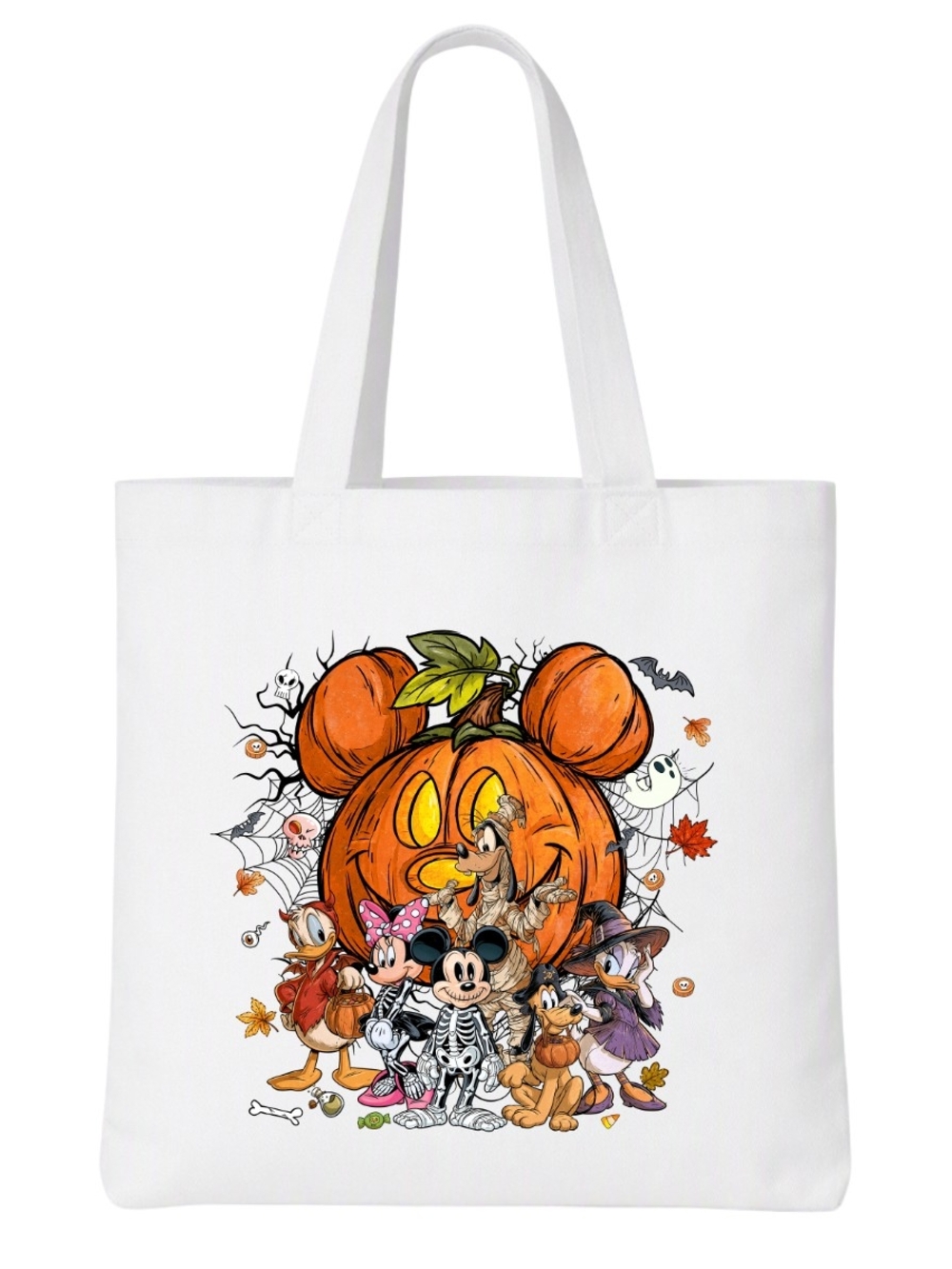 Halloween Pumpkin Disney Character White Tote Bag